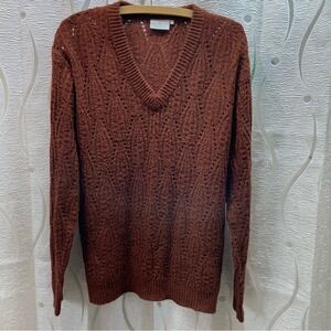 KAFFE Women's Brown V Neck Long Sleeve Knit Sweater Size L‎